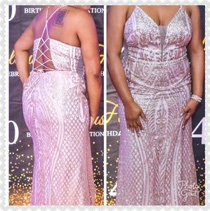 Sparkling beautiful silver and pink prom gown